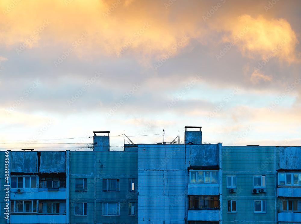 Sunset roof of Moscow industrial area background