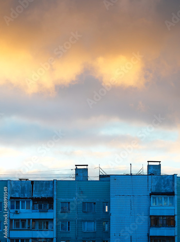 Sunset roof of Moscow industrial area vertical