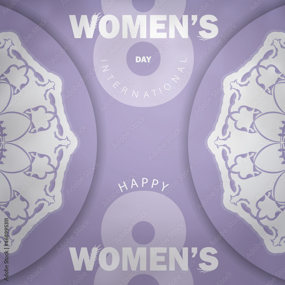 Festive brochure international womens day purple color with abstract white ornament