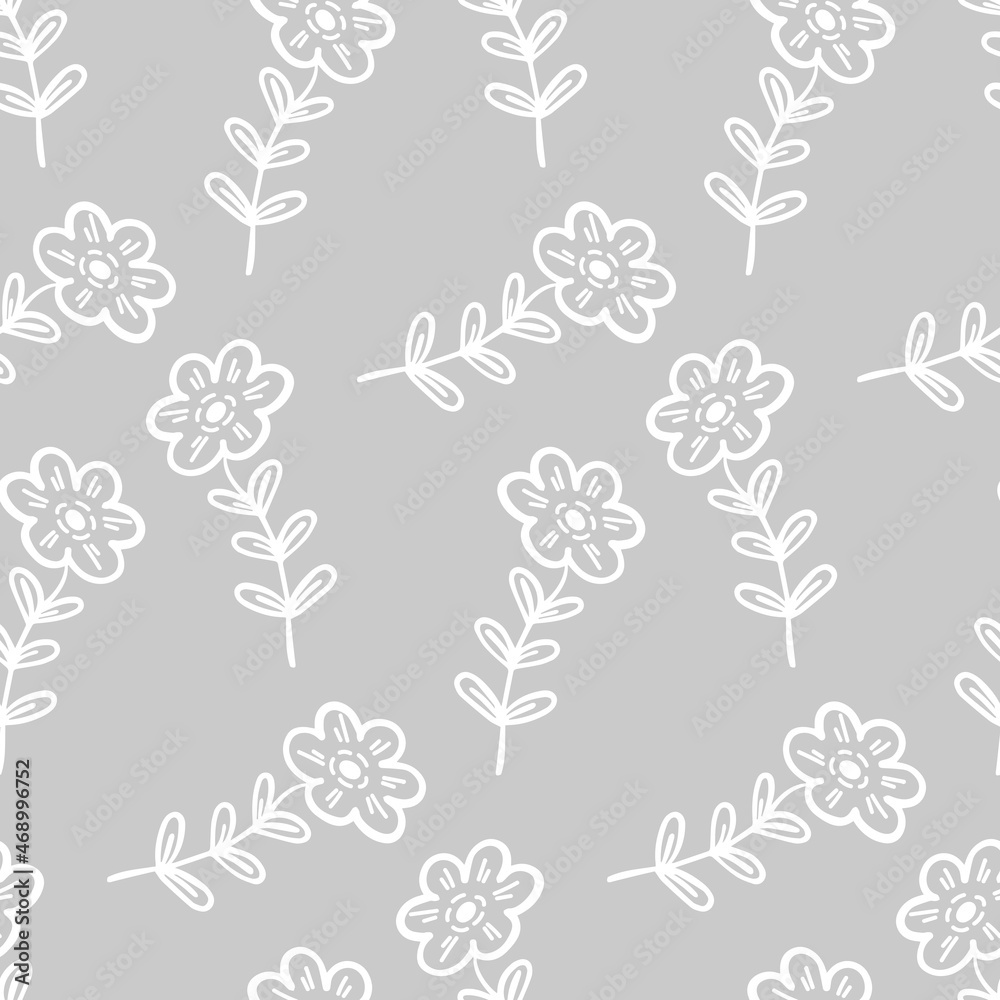 Adorable hand drawn flower seamless pattern vector illustration. Endless plant background.
