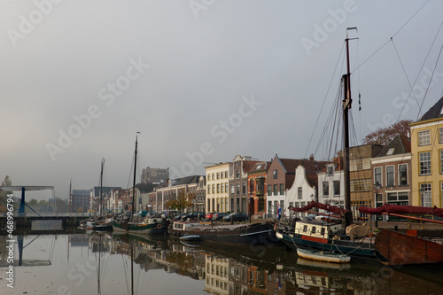 Houseboats in the historic city center of Zwolle in the Netherlands