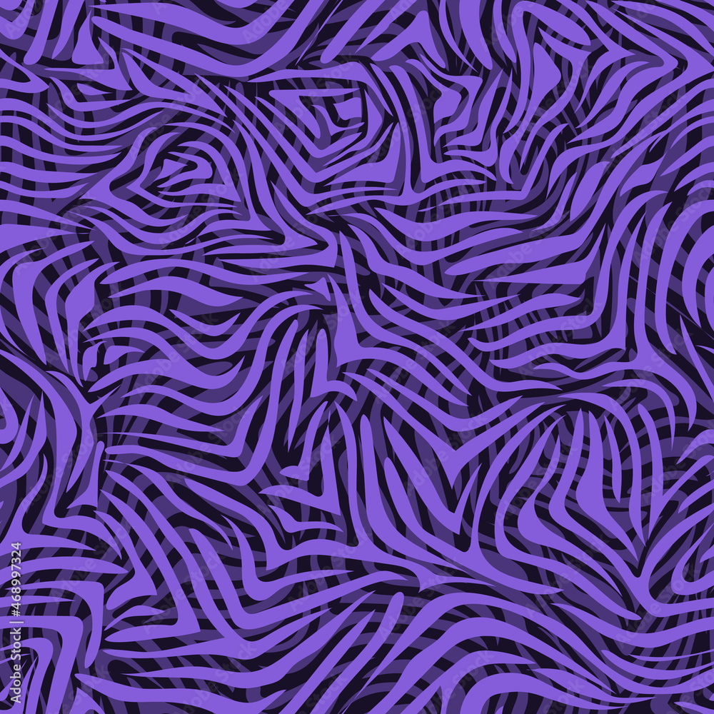 Seamless cute background with purple winding stripes. Print for modern fabrics, throw pillows, wrapping paper. Tiger striped color. 