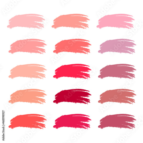 Set of various lipstick smears. Nude color palette. Makeup swatches.