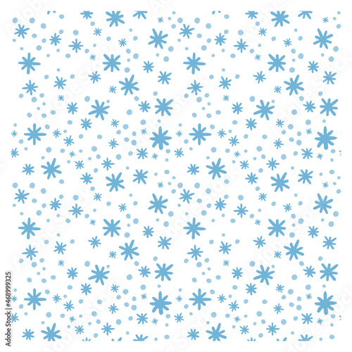 Seamless pattern of snow drawn by hand on white background. Figure for textiles. Repeating texture.