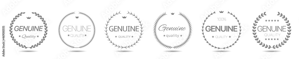 Genuine quality grey laurel wreath label set Genuine quality grey laurel wreath label set
