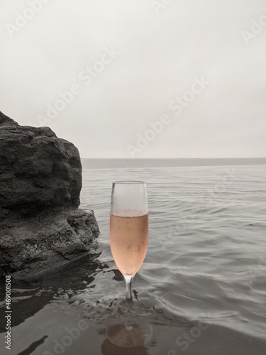 Glass of rose in hot springs