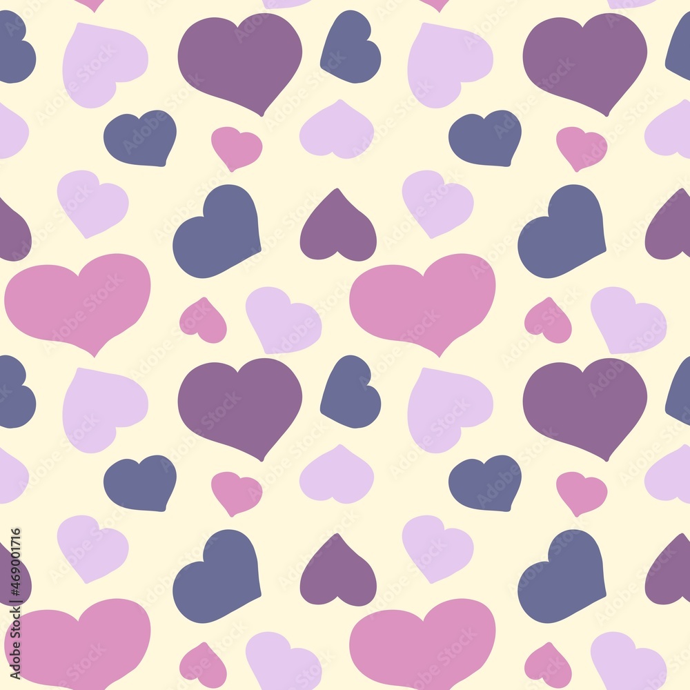 Seamless pattern with hearts of different sizes. Drawing for clothing, fabric, and other items Seamless pattern with hearts of different sizes. Drawing for clothing, fabric, and other items