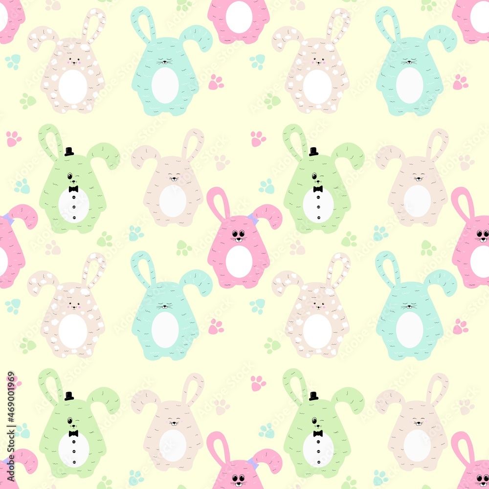 Seamless Pattern with funny bunnies. Design for children's clothing, fabric and other items. Seamless Pattern with funny bunnies. Design for children's clothing, fabric and other items.