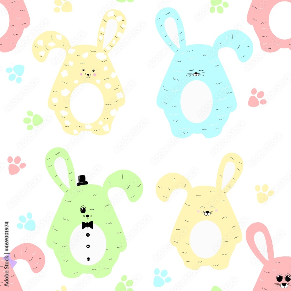 Obraz premium Seamless Pattern with funny bunnies. Design for children's clothing, fabric and other items.