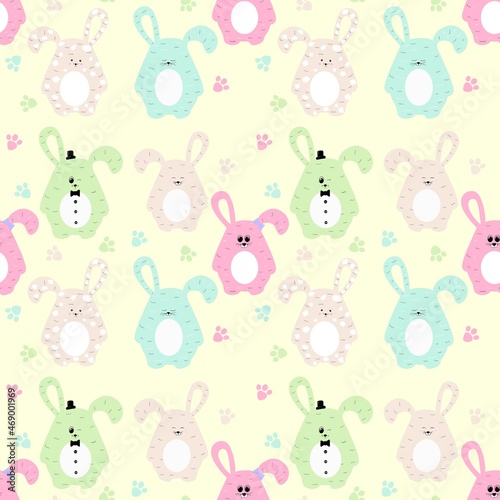 Seamless Pattern with funny bunnies. Design for children's clothing, fabric and other items.