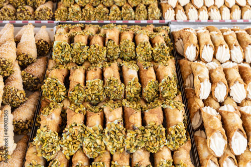 Traditional Maltese cannoli sweets on the Marsaxlokk Open Market