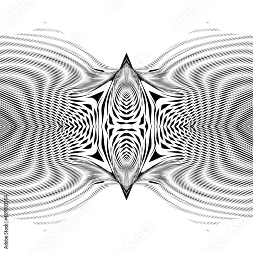 Symmetric geometric ornamental digital abstract border from lines and wavy stripes. Monochrome vector seamless pattern for created background saver, business card, poster, wall panel, home decor.