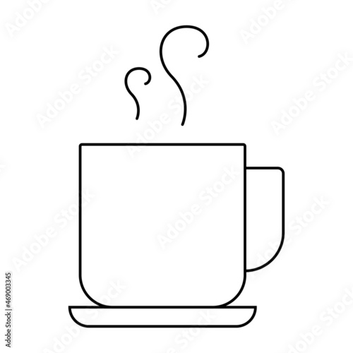 A cup of hot drink Tea Coffee Cappuccino Cocoa steam Vector. Black and white. White background. Line drawing.
