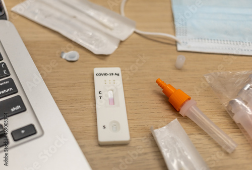 Rapid antigen covid self-test kit on the table