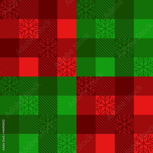 Red and green tartan background pattern. Seamless abstract square geometric shapes. Texture design for fabric, tile, textile, wrapping paper, cover, poster, wall. Vector illustration.
