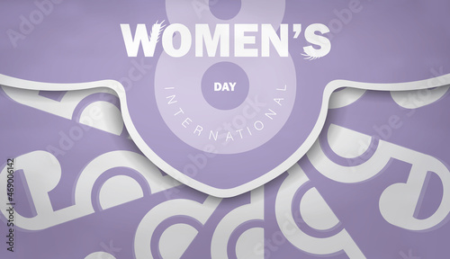 Holiday card international womens day purple color with winter white ornament