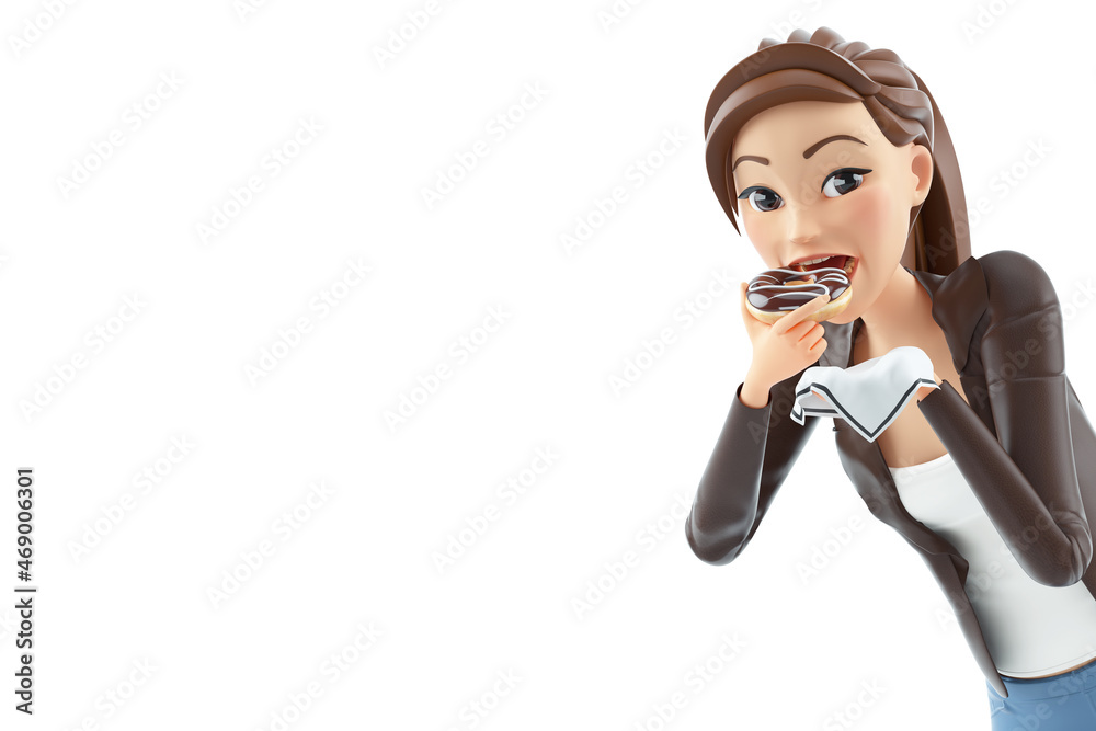 3d portrait cartoon woman eating donut 3d portrait cartoon woman eating donut