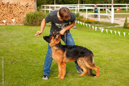 A young German shepherd dog with the owner.