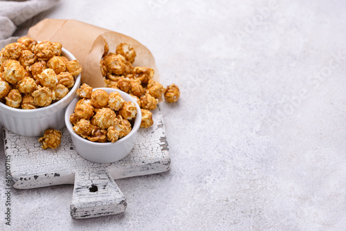 Salted caramel popcorn in bowl photo