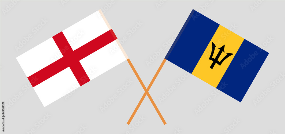 Crossed flags of England and Barbados. Official colors. Correct proportion