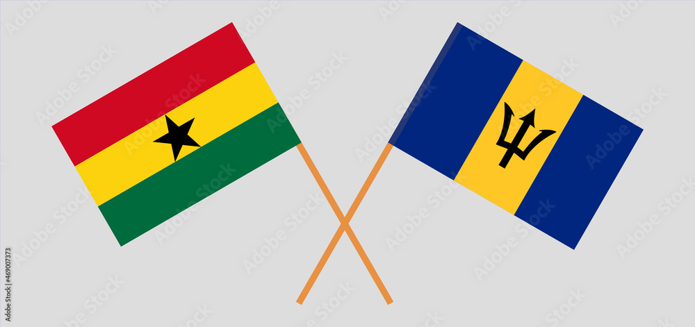 Crossed Flags Of Ghana And Barbados Official Colors Correct