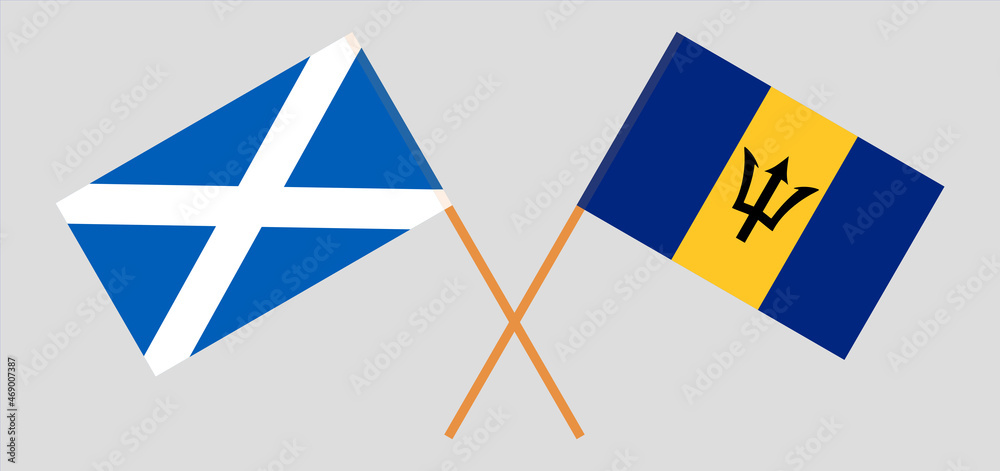 Crossed flags of Scotland and Barbados. Official colors. Correct proportion