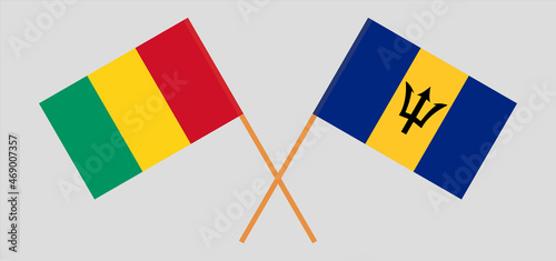 Crossed flags of Guinea and Barbados. Official colors. Correct proportion