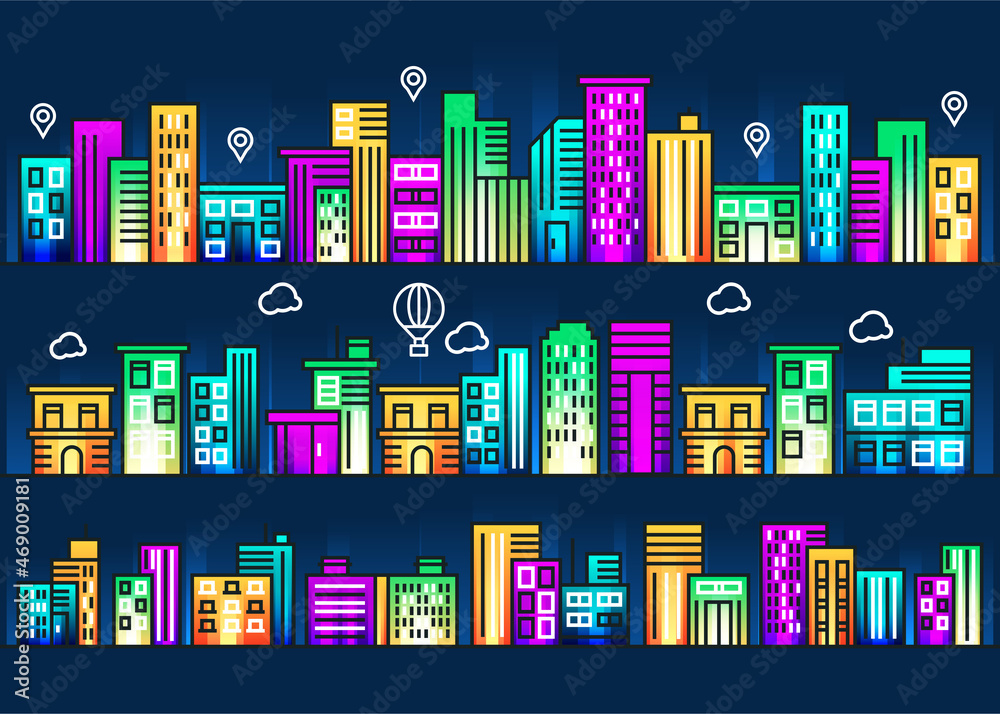 City line design with colorful background