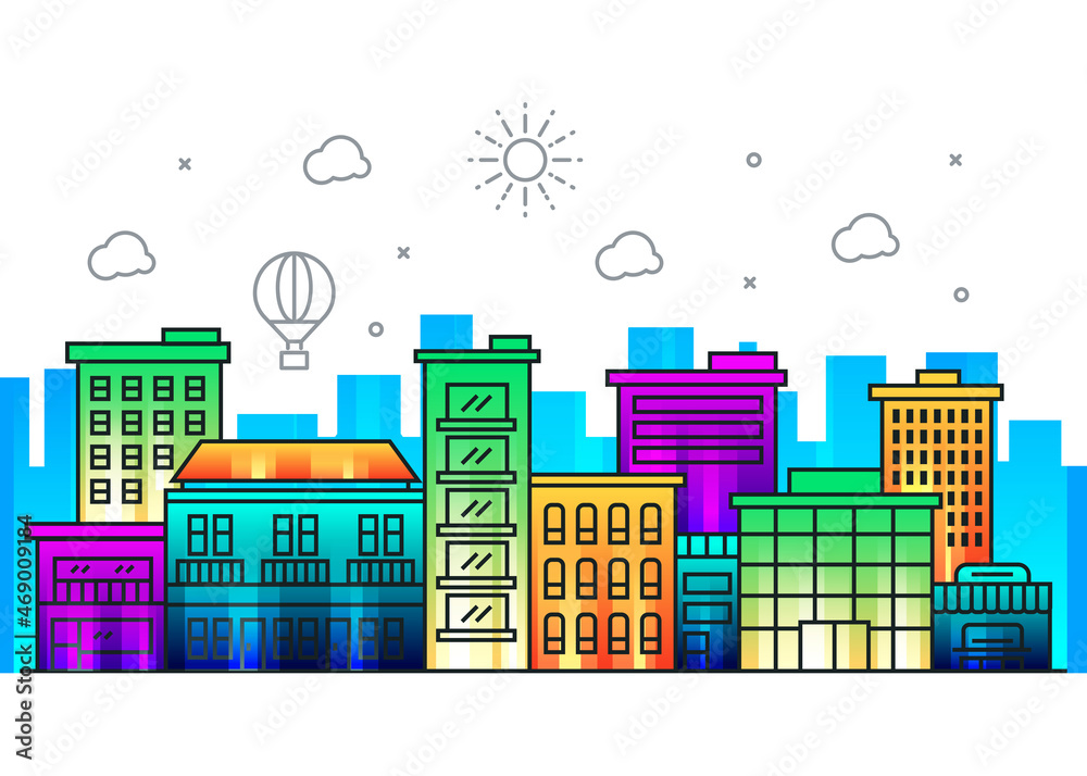 Concept city line with colorful background design