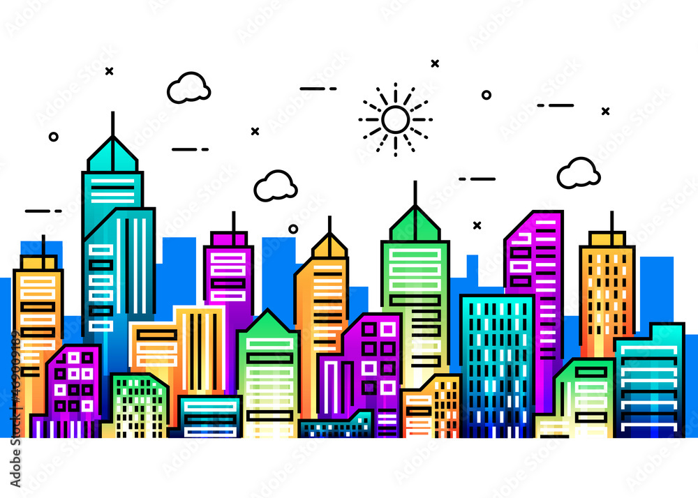 Obraz premium Illustration city line background with colorful
