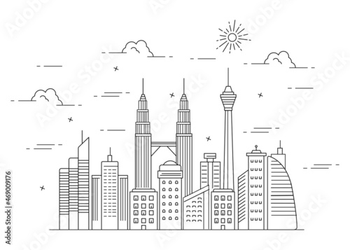 Illustration city line or building in kuala lumpur. Twin skyscrapers in malaysia photo