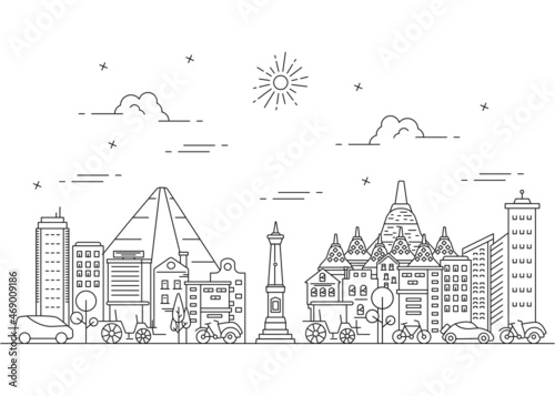 Papier peint Illustration city line of yogyakarta indonesia