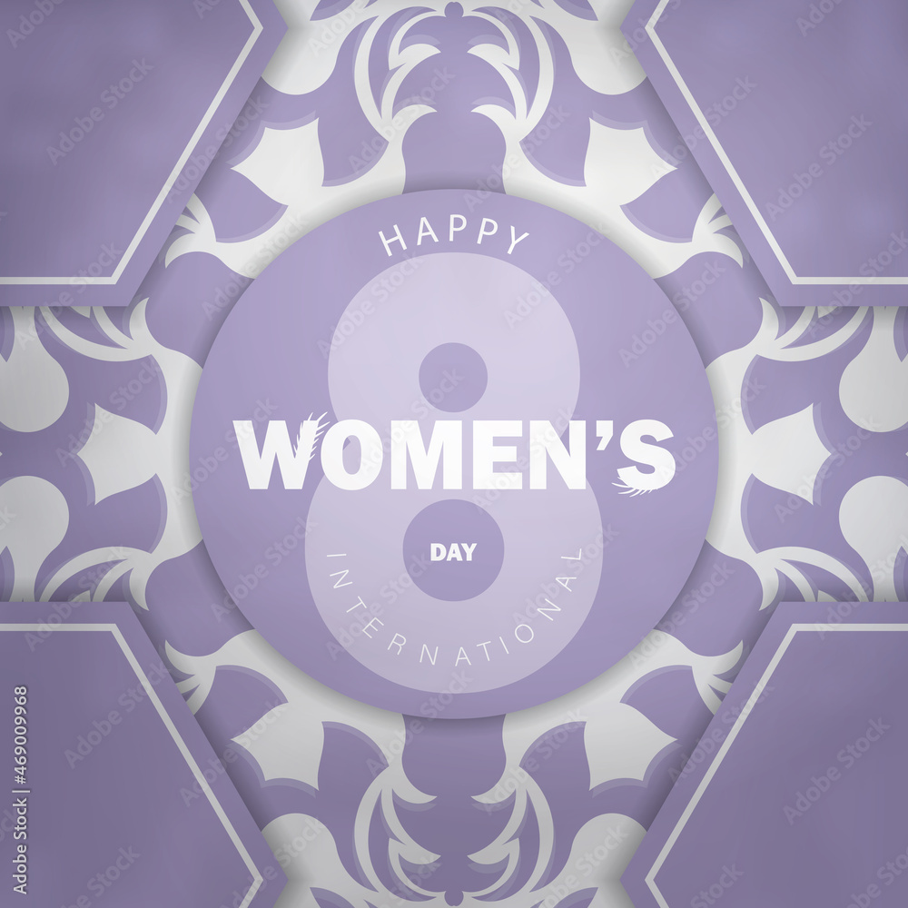 International womens day purple color flyer with vintage white ornament