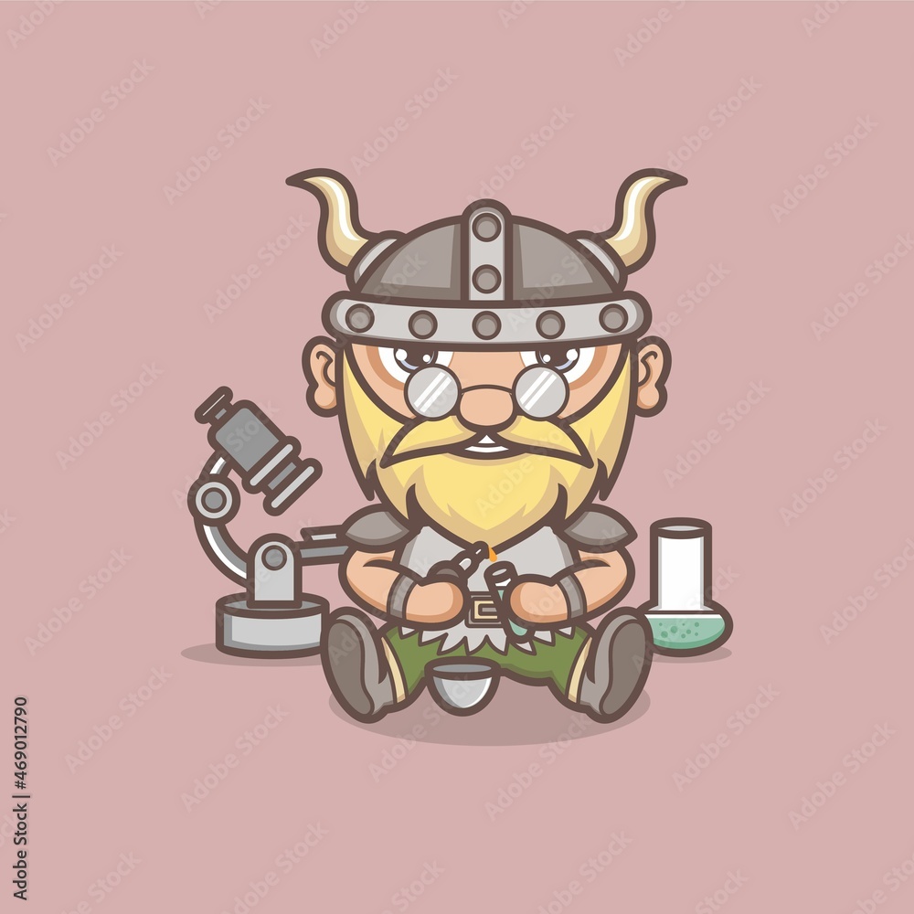 funny cartoon viking scientist researcher. vector illustration for mascot logo or sticker