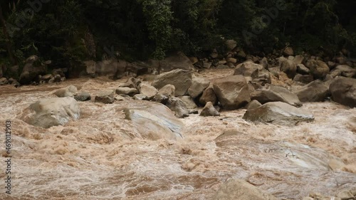 Urubamba River near Machu Picchu in Peruvian Andes in full flood. photo
