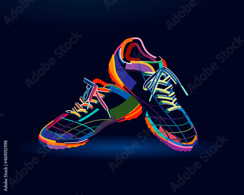 A pair of football boots, soccer shoes, soccer training sneakers, abstract, colorful drawing. Vector illustration of paints