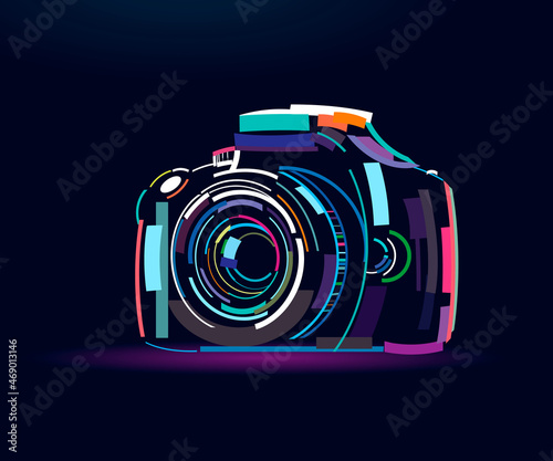 Photo camera, abstract, colorful drawing, digital graphics. Vector illustration of paints