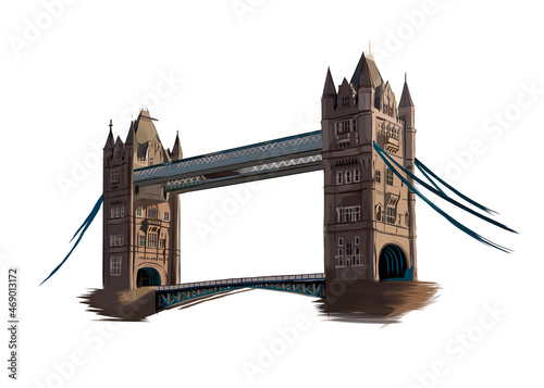 Tower Bridge in London, color drawing, realistic. Vector illustration of paints