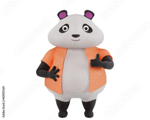 Cartoon character shows a thumbs up. 3D funny fat panda isolated on a white background. 3d render.