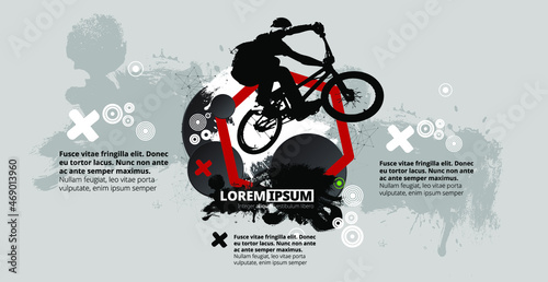 Active man. BMX rider in abstract sport landscape background, vector.