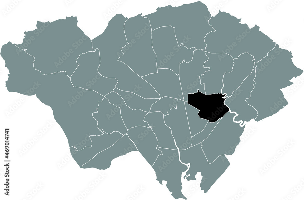 Obraz premium Black location map of the Penylan electoral ward inside gray urban districts map of the Welsh capital city of Cardiff, United Kingdom