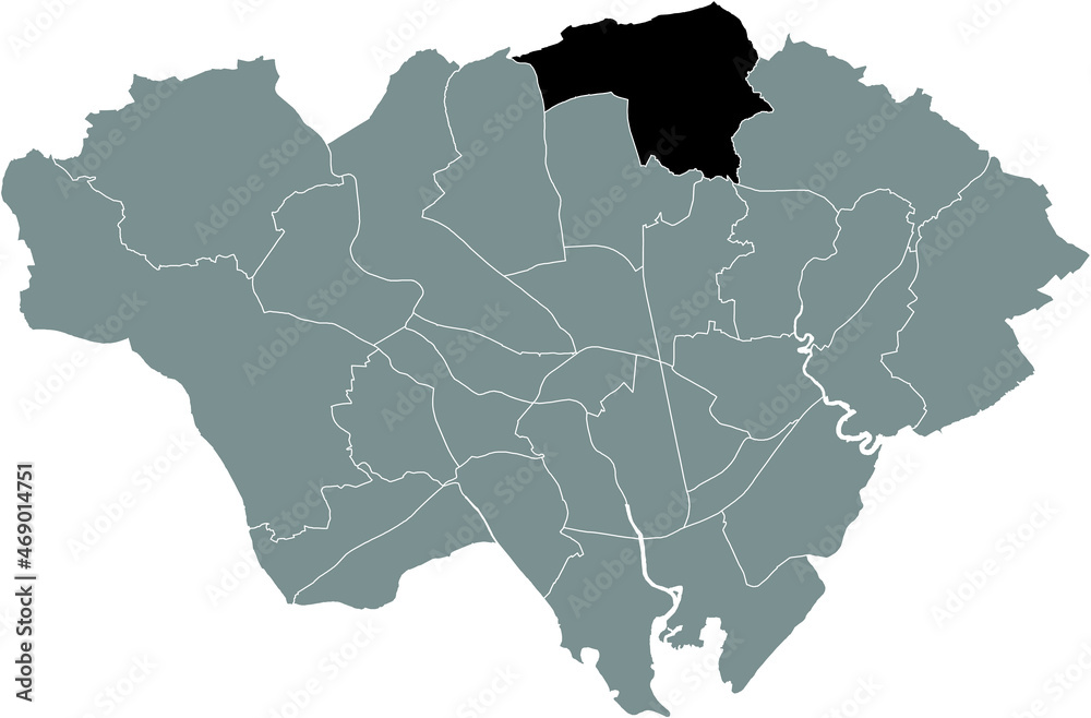 Obraz premium Black location map of the Lisvane electoral ward inside gray urban districts map of the Welsh capital city of Cardiff, United Kingdom
