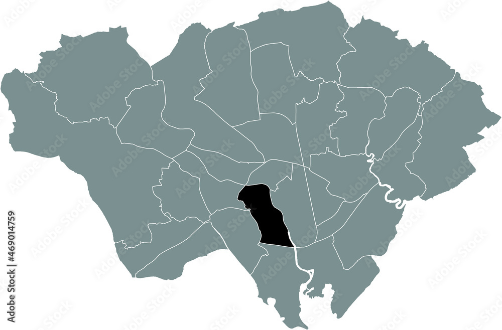 Obraz premium Black location map of the Riverside electoral ward inside gray urban districts map of the Welsh capital city of Cardiff, United Kingdom