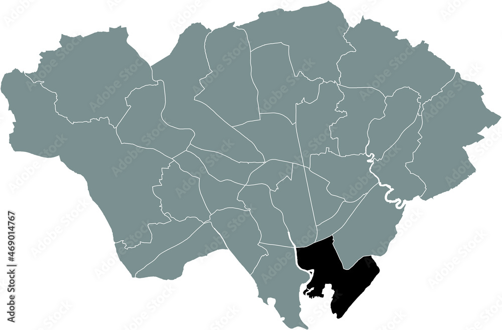 Fototapeta premium Black location map of the Butetown electoral ward inside gray urban districts map of the Welsh capital city of Cardiff, United Kingdom