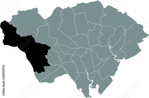 Black location map of the Creigiau and St. Fagans electoral ward inside gray urban districts map of the Welsh capital city of Cardiff, United Kingdom