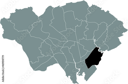 Black location map of the Splott electoral ward inside gray urban districts map of the Welsh capital city of Cardiff, United Kingdom