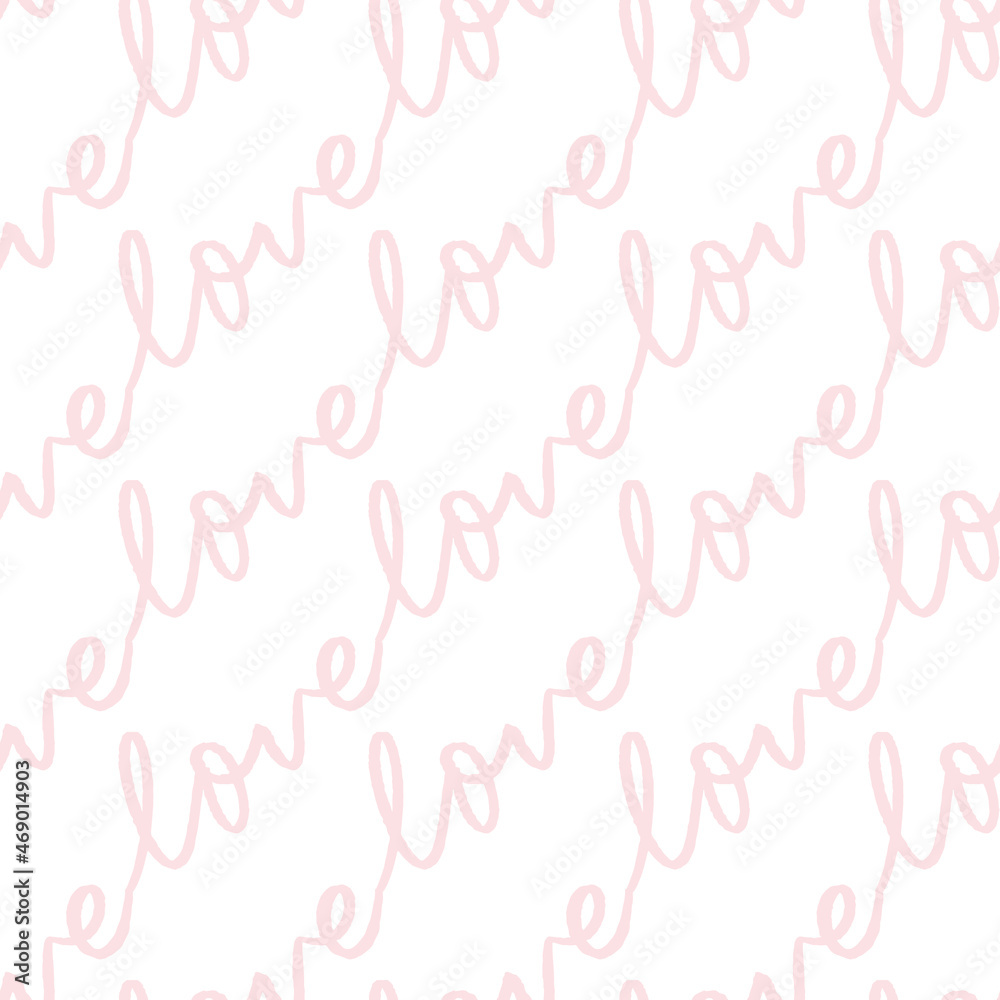 Love lettering diagonal repeat pattern script stripes in pink and white background print design. Pop art love core vector illustration. Fun and cute seamless repeat surface design for girls, kids and Love lettering diagonal repeat pattern script stripes in pink and white background print design. Pop art love core vector illustration. Fun and cute seamless repeat surface design for girls, kids and
