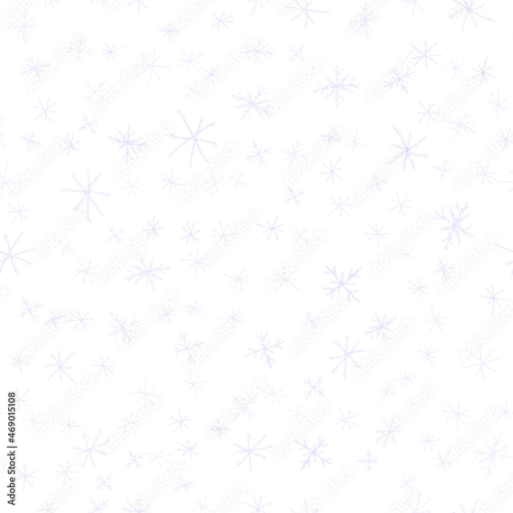 Hand Drawn Snowflakes Christmas Seamless Pattern. Subtle Flying Snow Flakes on chalk snowflakes Background. Alluring chalk handdrawn snow overlay. Grand holiday season decoration.