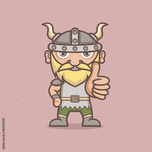 cute cartoon viking gives a like sign. vector illustration for mascot logo or sticker