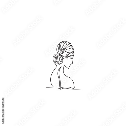 Continuous line drawing. silhouette of beautiful woman in black bun .illustration icon vector 